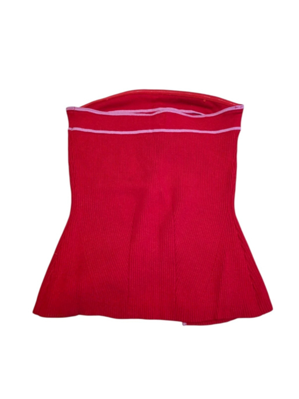 Rich & Famous Strapless Corset Knit Top Red Pink Button Front L - Picture 2 of 3
